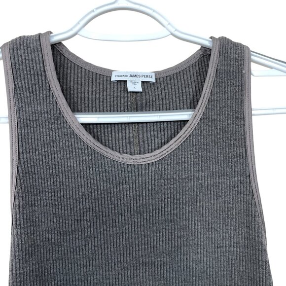 STANDARD JAMES PERSE Size 1 Small Brown Ribbed Tank Dress Stretch Bodycon Midi - Picture 3 of 8